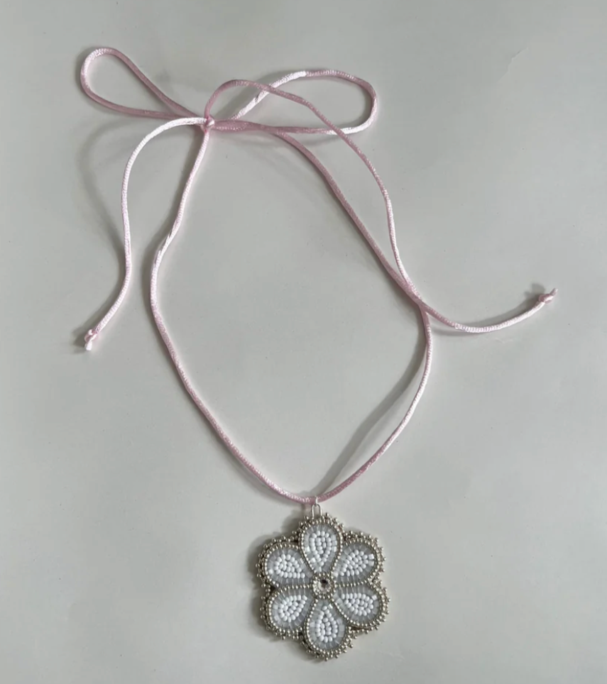 Beaded Flower Tie Necklace